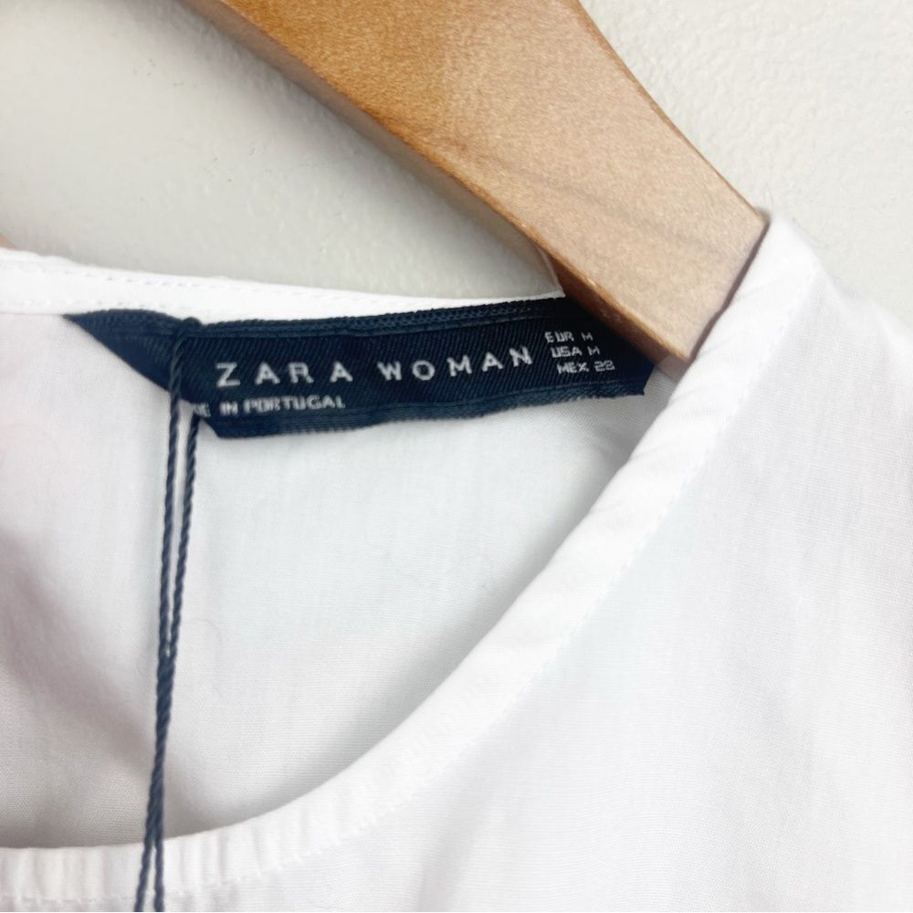 Zara White and Light Blue Ruched Front Short Sleeve Top - Picture 5 of 9